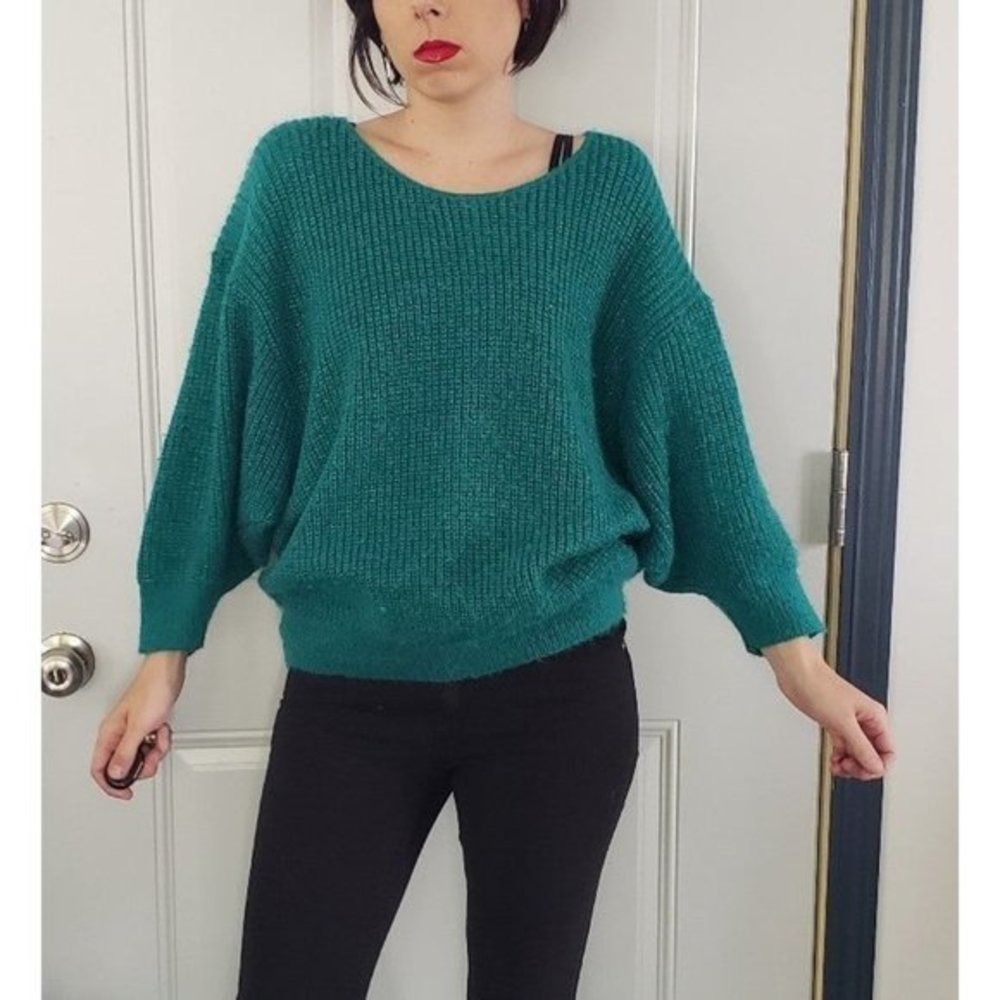 Vintage 80s Boxy, Sparkly‎ Green Sweater